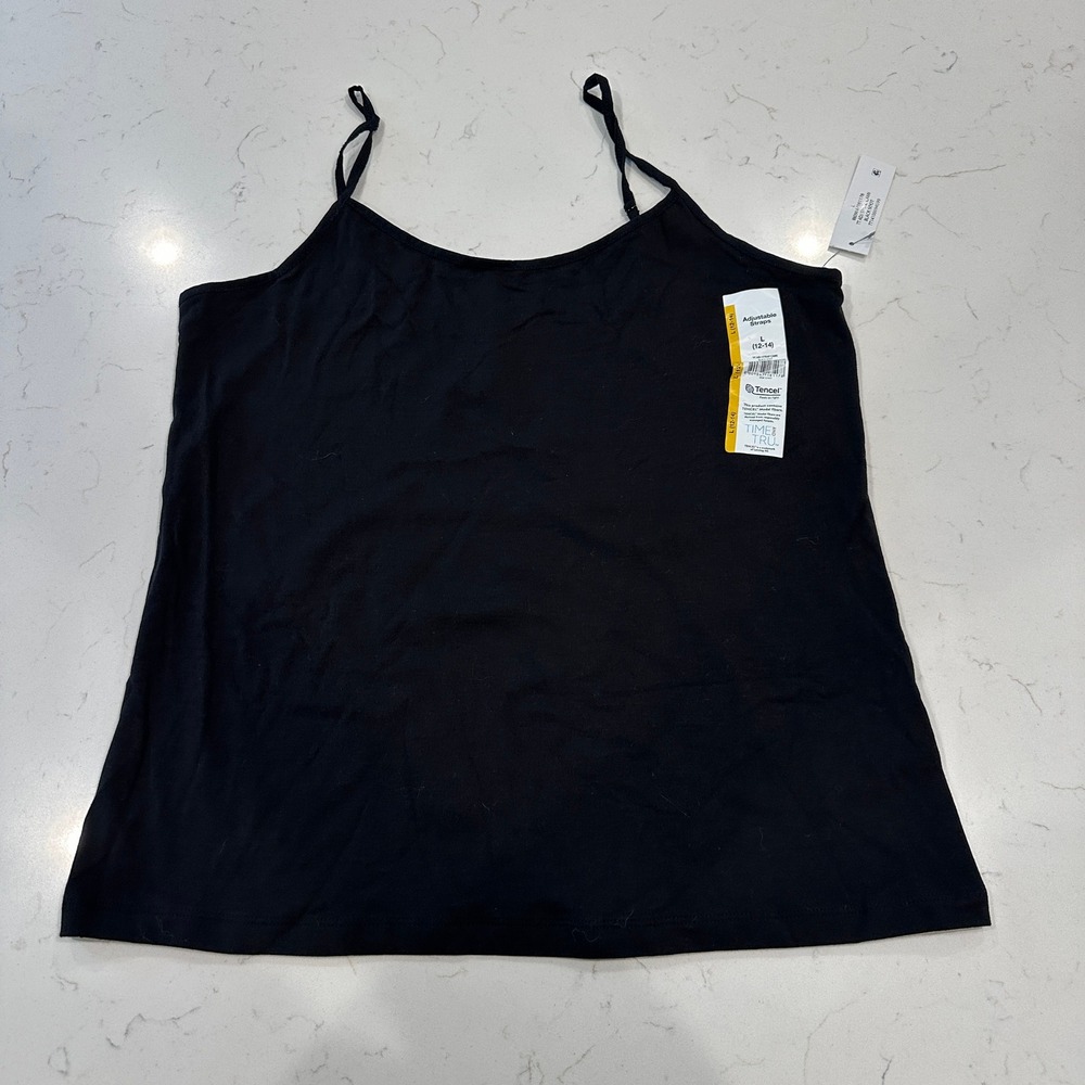 Time and Tru Women Black Adjustable Strap Cami Tencel Modal Tank Top Large 12-14